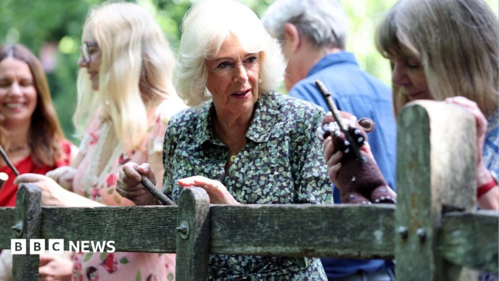 Queen Camilla marks Winnie-the-Pooh centenary by playing poohsticks