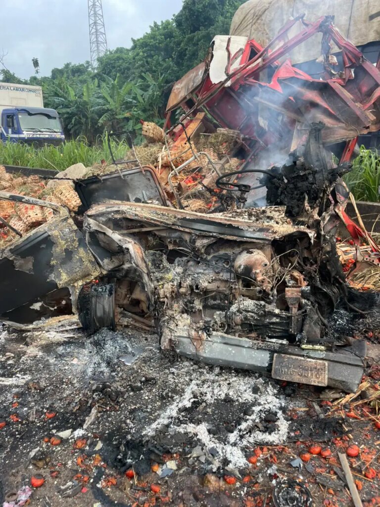 Two killed as truck, bus collide, burst into flames in Ogun