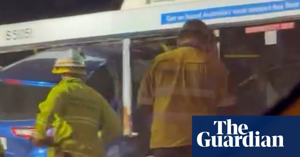‘A car in the bus!’: Toyota becomes airborne and then wedges in side of Brisbane bus | Transport ‘A car in the bus!’: Toyota becomes airborne and then wedges in side of Brisbane bus | Transport