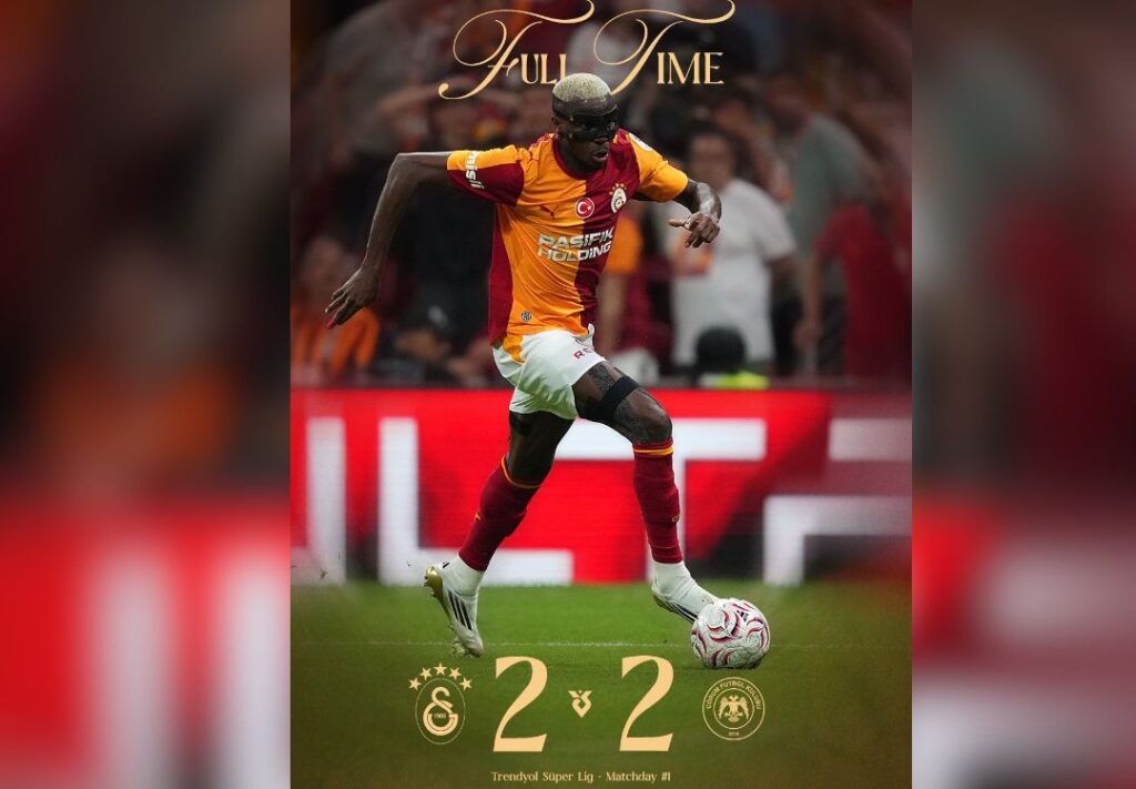 Osimhen scores twice as Galatasaray held by newly promoted Çorum