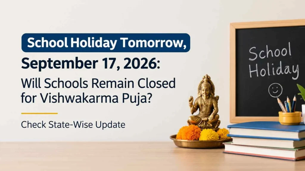 School Holiday Tomorrow, September 17, 2026: Will Schools Remain Closed for Vishwakarma Puja? Check State-Wise Update | Education News School Holiday Tomorrow, September 17, 2026: Will Schools Remain Closed for Vishwakarma Puja? Check State-Wise Update | Education News