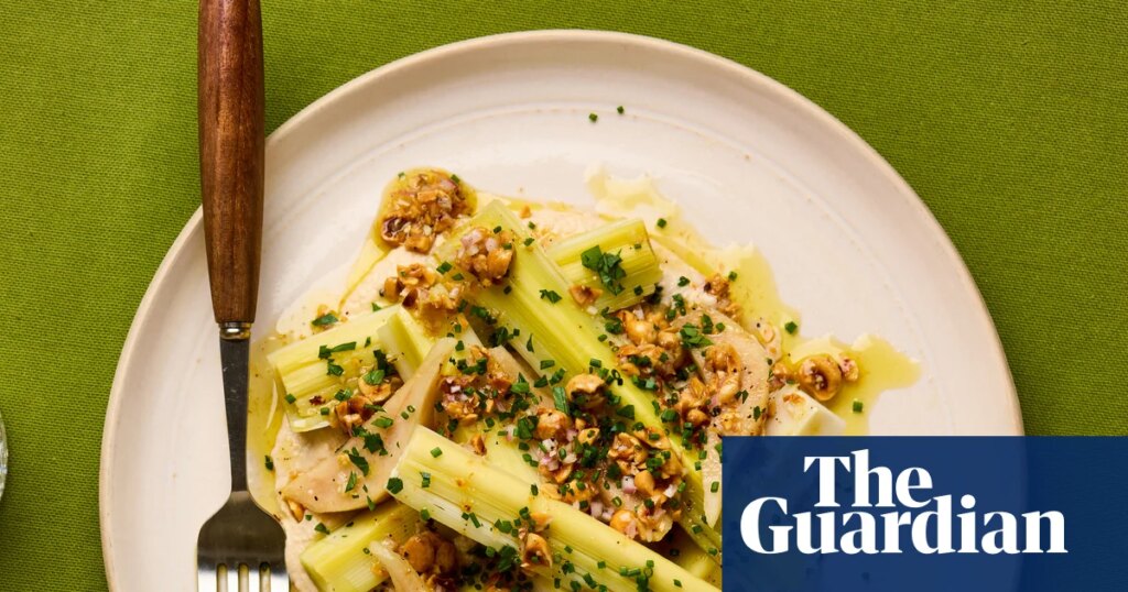 Jackson Boxer’s vegan recipe for poached leeks with pickled pear and hazelnuts | Food